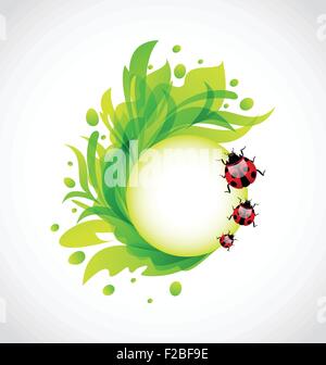 Eco floral background trasparente con ladybugs Illustrazione Vettoriale