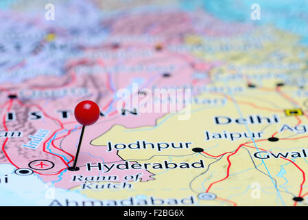 Hyderabad imperniata su una mappa di Asia Foto Stock