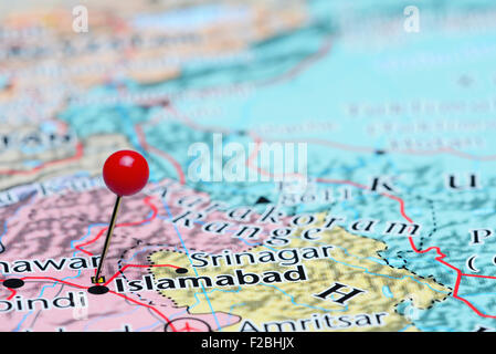 Islamabad imperniata su una mappa di Asia Foto Stock