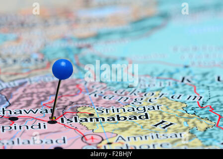 Islamabad imperniata su una mappa di Asia Foto Stock
