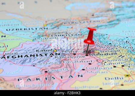Islamabad imperniata su una mappa di Asia Foto Stock