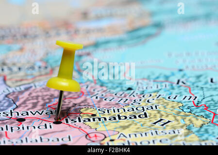 Islamabad imperniata su una mappa di Asia Foto Stock