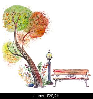 Autunno sfondo con grande albero Illustrazione Vettoriale
