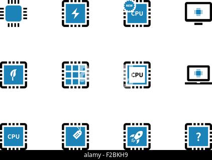 Computer CPU microchip bicromia icone su sfondo bianco. Illustrazione Vettoriale