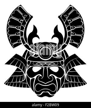 Un samurai warrior casco maschera grafica design illustrazione Foto Stock