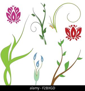 Estate floreali elementi set astratta. Sfondo vettoriale Illustrazione Vettoriale