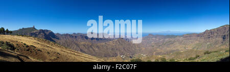 Gran Canaria, Caldera de Tejeda, la luce del mattino, vista sulla caldera da est a ovest, Roque Bentayga , Roque Nublo e Teid Foto Stock