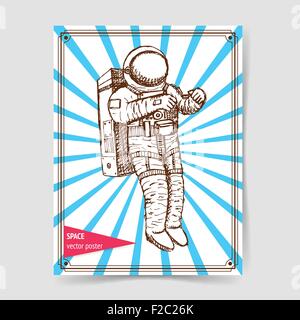 Schizzo asronaut in stile vintage, vettore poster Illustrazione Vettoriale