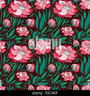 Seamless texture con fiori di colore rosso su sfondo marrone per la carta da parati e il design tessile Illustrazione Vettoriale