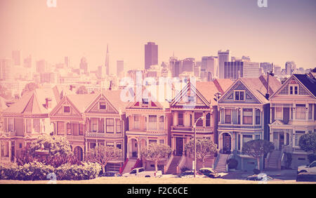 Retro Vintage filtrata foto della skyline di San Francisco, vecchio stile film, STATI UNITI D'AMERICA. Foto Stock
