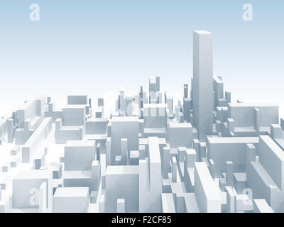 Schema astratto bianco 3d cityscape skyline con uno il grattacielo più alto Foto Stock