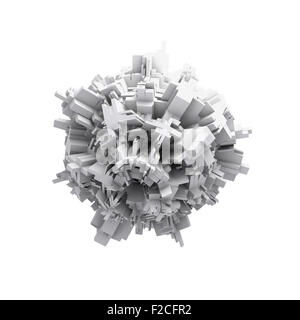 Abstract digitali 3D oggetto sferico con caotica superficie estrusa isolato su bianco Foto Stock