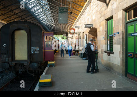 Pickering stazione ferroviaria sulla North Yorkshire Moors Railway, Pickering, nello Yorkshire, Inghilterra, Regno Unito Foto Stock