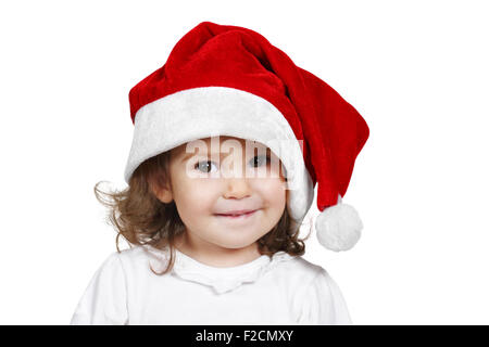 Funny bambino vestito santa hat, su bianco Foto Stock