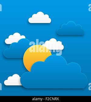 Sun di carta con le nuvole, abstract sfondo estivo Illustrazione Vettoriale