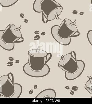 Seamless sfondo con tazzine di caffè e fagioli Illustrazione Vettoriale