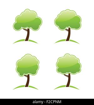 Verde astratto icone di vari alberi Illustrazione Vettoriale