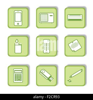 Adesivo verde con l'icona 9 Illustrazione Vettoriale