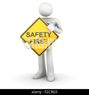 L uomo e il cartello stradale - La sicurezza prima di tutto , questo è un computer generato e rendering 3d'immagine. Foto Stock
