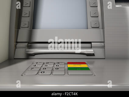 Una vista ingrandita di un generico facciata atm con un fustellato sceen isolato su un background Foto Stock