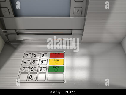 Una vista ingrandita di un generico facciata atm con un fustellato sceen isolato su un background Foto Stock