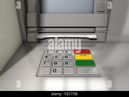 Una vista ingrandita di un generico facciata atm con un fustellato sceen isolato su un background Foto Stock