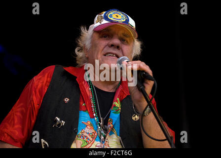 Il cantautore Jackie Lynton (b1940) di eseguire sul palco Weyfest 2015 Festival di musica, la vita rurale centro, Tilford, Surrey, Foto Stock