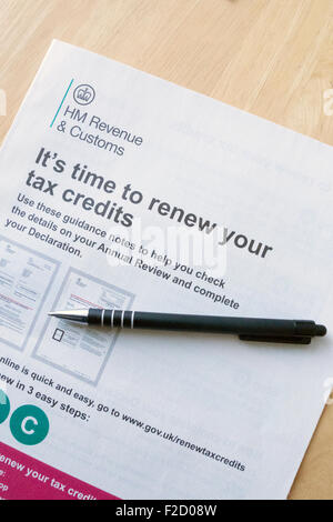 HMRC crediti di imposta modulo di rinnovo note di orientamento, REGNO UNITO Foto Stock