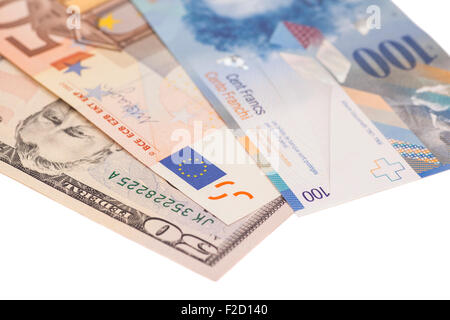 Dollari americani, euro europeo,Swiss franc valuta Foto Stock