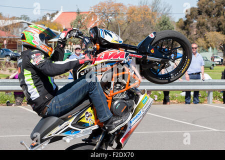 VICTORIA/AUSTRALIA - Settembre 2015: Stunt motociclista effettuando in corrispondenza di un'auto show il 13 settembre 2015 in Corowa. Foto Stock