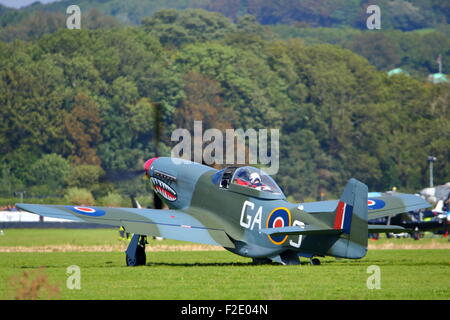 Spitfires e uragani commemorare il settantacinquesimo anniversario della battaglia della Gran Bretagna a Goodwood Aerodrome Foto Stock