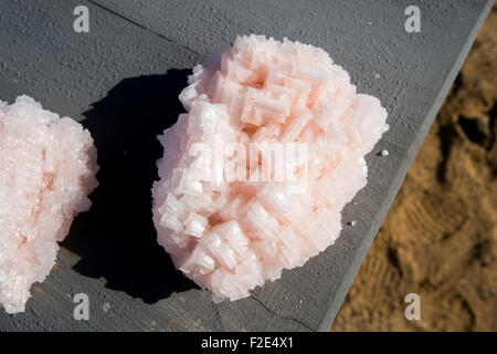 I cristalli di sale in vendita lungo la strada di Sossusvlei in Namibia, Africa Foto Stock