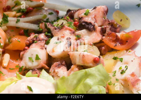 Polipo cotti cibo insalata di pesce tentacoli tentacolo medicazione condimenti per insalate di pesce Foto Stock