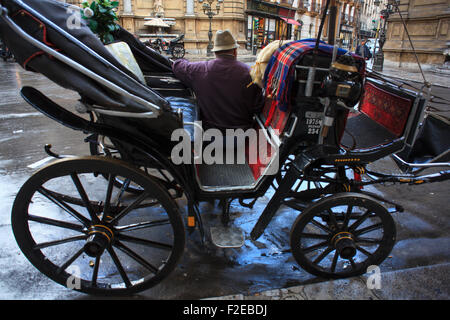 Buggy a Quattro Canti, uno dei quattro ottagonale i lati della piazza barocca di Palermo - Italia Foto Stock