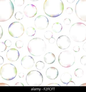 Molte bolle di sapone su sfondo bianco modello senza giunture Illustrazione Vettoriale