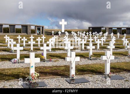 Cimitero argentino a Darwin, East Falkland, Isole Falkland. Foto Stock