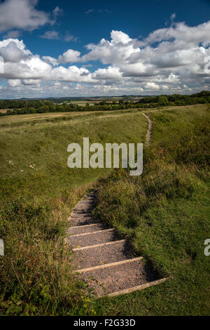 Anelli Badbury Iron Age Fort collina vicino Blandford Forum, Dorset, Regno Unito Foto Stock