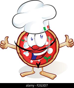 Divertenti pizza cartoon con il cappello e il pollice in alto Illustrazione Vettoriale