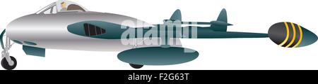 Un Veterano argento e verde braccio Twin Jet Fighter Aircraft isolato su bianco Illustrazione Vettoriale