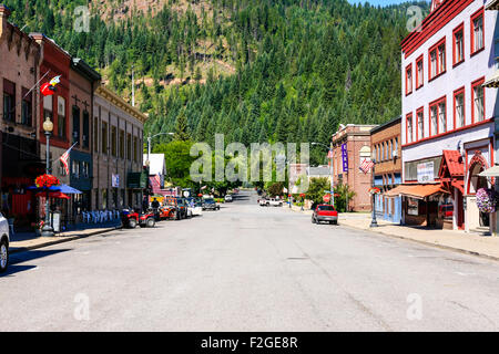 La città storica di Wallace nella regione di Panhandle e la Silver Valley distretto minerario di Idaho Foto Stock