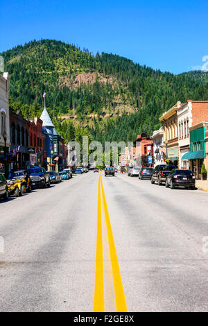 La città storica di Wallace nella regione di Panhandle e la Silver Valley distretto minerario di Idaho Foto Stock