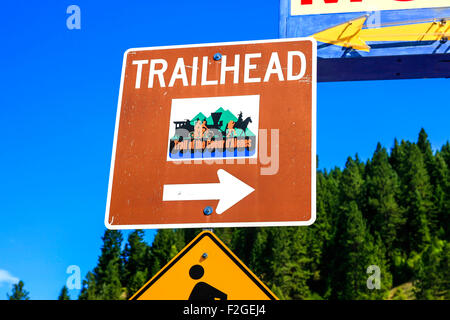 Sentiero storico segno nella città di Wallace e impostare in Silver Valley distretto minerario di Idaho Foto Stock