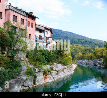 Vista del fiume Soca, Kanal - Slovenia Foto Stock