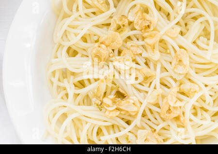 Spaghetti aglio e olio closeup vista superiore Foto Stock