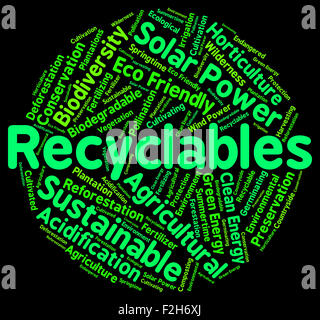 Parola Recyclables indicando Eco Friendly e riciclata Foto Stock