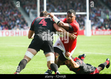 Coppa del Mondo di Rugby 2015 - Tonga contro Georgia hanno il loro primo gioco della Coppa del Mondo di calcio svoltasi al Kingsholm Stadium Gloucester Foto Stock