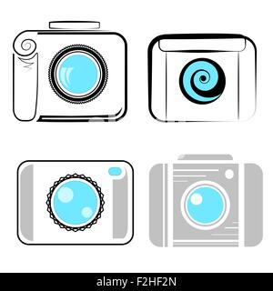 Impostare la fotocamera digitale icone Illustrazione Vettoriale