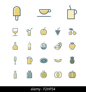 Sottile linea di icone per cibo e bevande. Foto Stock