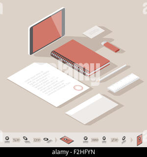 Corporate identity mock-up modello. Piatto design isometrico. Foto Stock