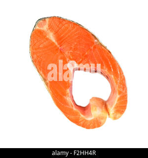 Bistecca di salmone pesce rosso isolato su bianco Foto Stock